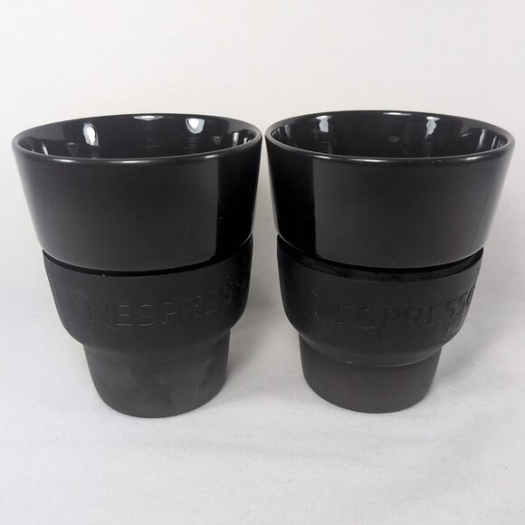 Nespresso Touch Collection Black Espresso Lungo Cups Procelain & Silicone x2 - Picture 1 of 10